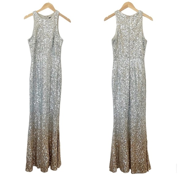 Lulus Infinite Dreams Ombre Sequin Trumpet Maxi Dress Gown Gold/Silver - Picture 4 of 12